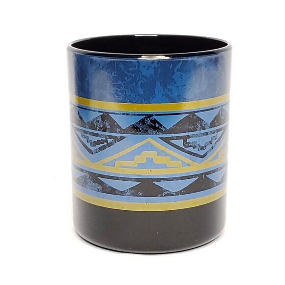 Southwestern Coffee Mug Black Glass Blue Green Geometric Western Tribal Aztec 4 - Picture 3 of 6